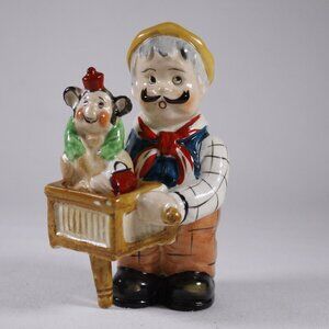 Vintage 1950's Organ Player and Monkey salt and pepper shakers, Shafford hand